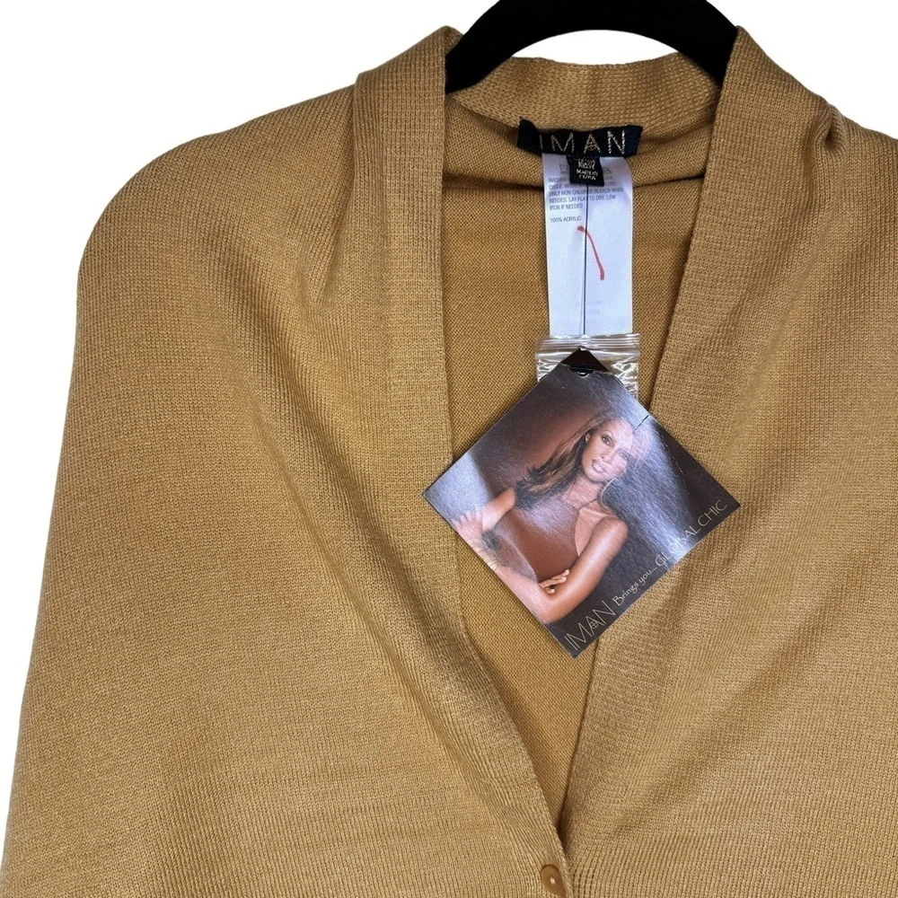 IMAN NWT Soft N’ Chic Multi Wear Button Front Wrap Sweater One Size in Tan